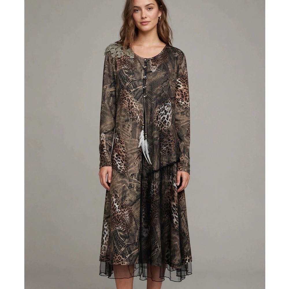 Pretty Angel Black and‎ Brown Asymmetrical Tiered Dress